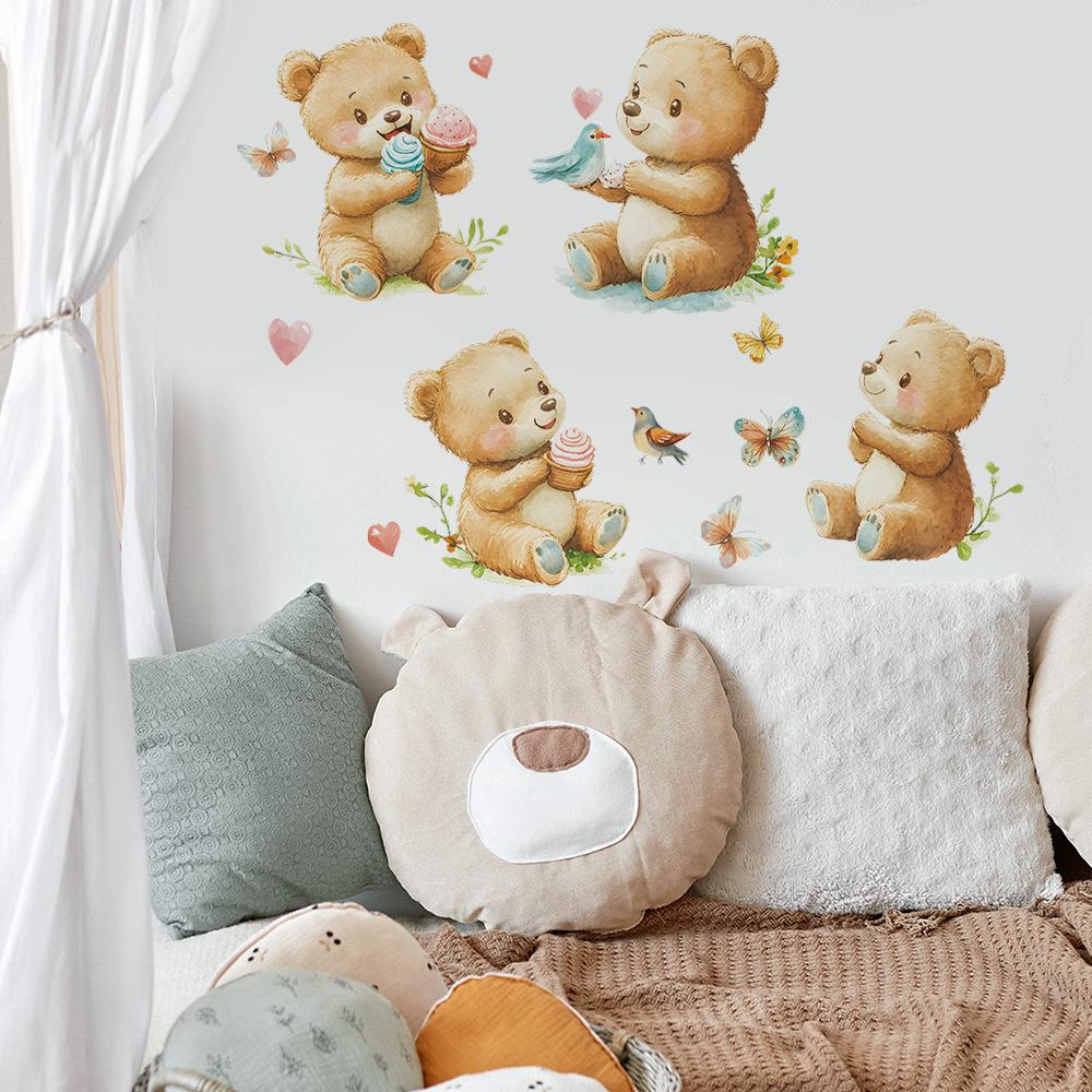 Cartoon Cute Bear Stickers for Children's Bedroom Living Room Home Wall Background Beautification and Decoration