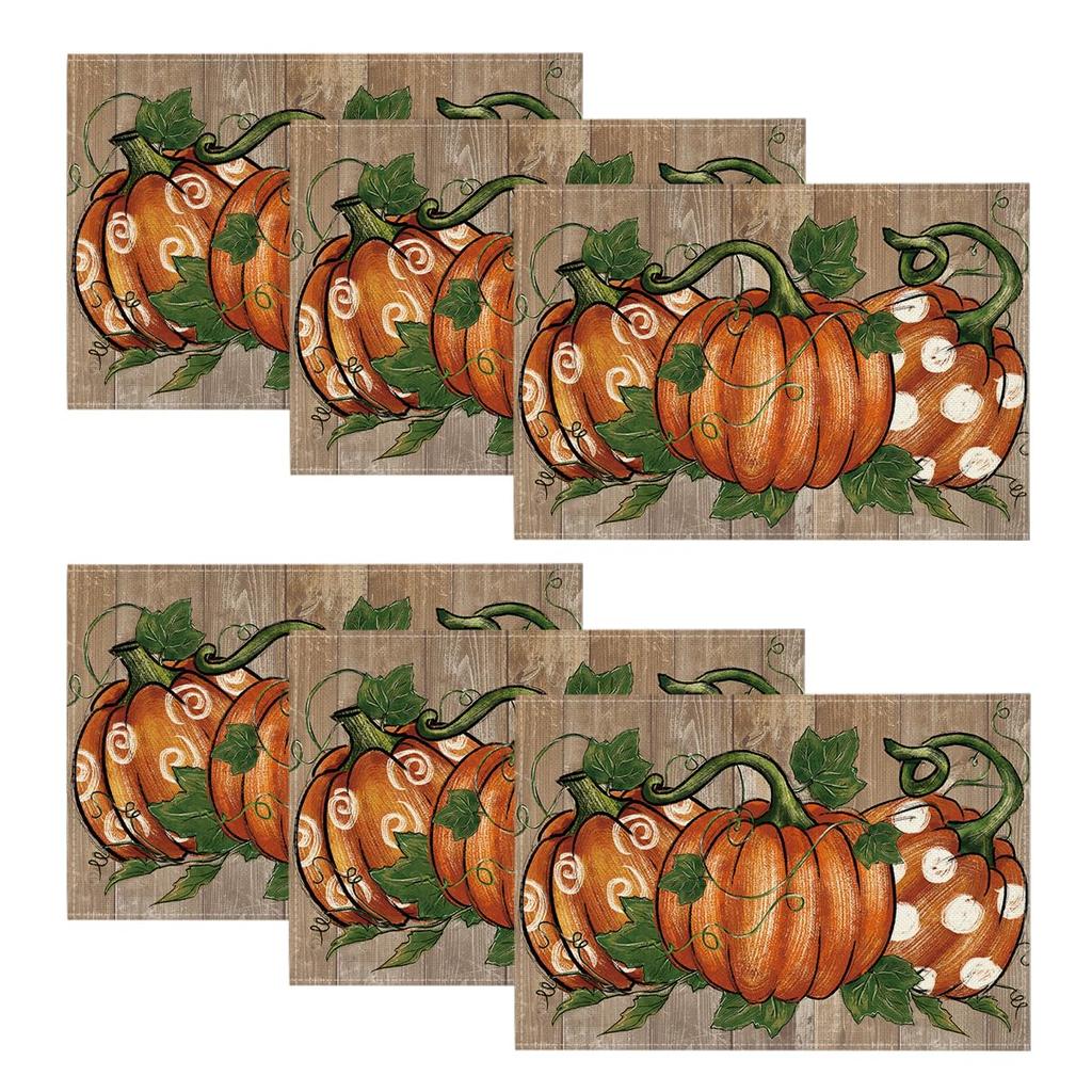 Pumpkins Eucalyptus Leaves Fall Placemats Set of 4, 12x18 Inch Autumn Thanksgiving Holiday Table Mats for Party Kitchen Dining Decoration