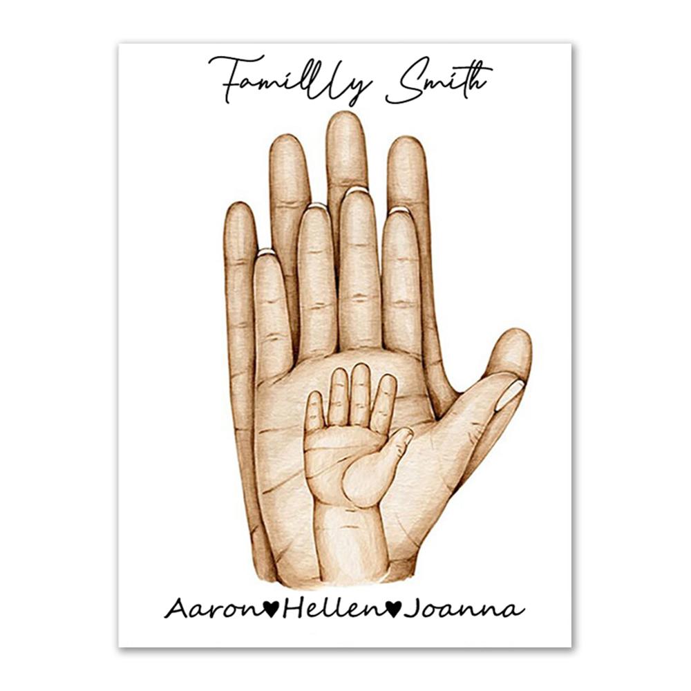 Personalized Family Canvas Painting Customize Parent Child Palm Wall Art Prints Memorial Day Family Gift Wall Decor Painting