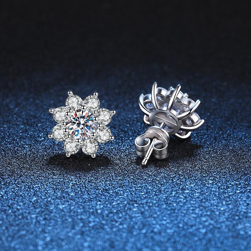 Sterling Sunflower Stud Earrings Women With D Color Moissanite 1ct Total 925 Sterling Silver