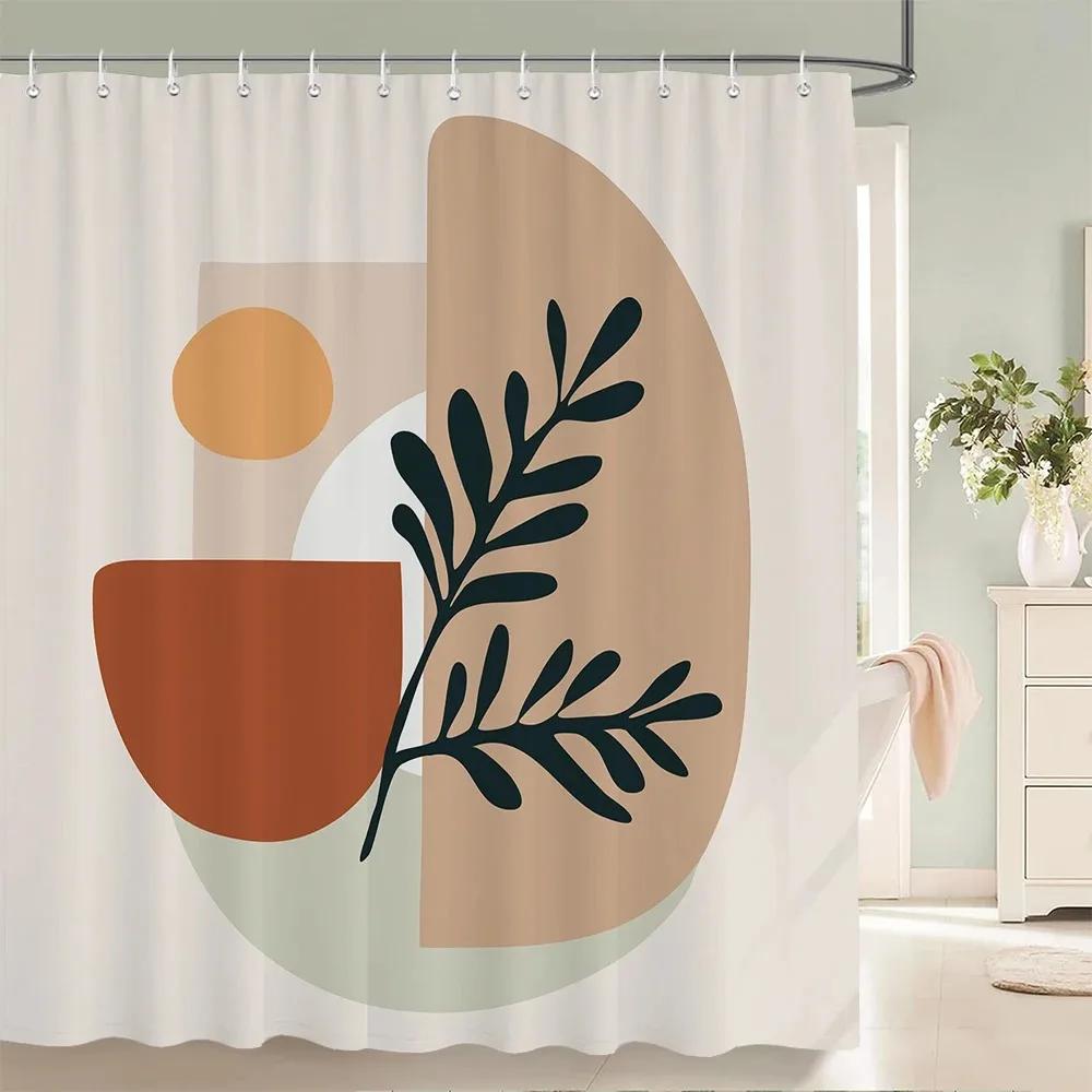 Nordic Wind Shower Curtain Rustic Geometric Morandi Color Shower Curtains Abstract Print Fabric Bathroom Bath Curtain With Hooks