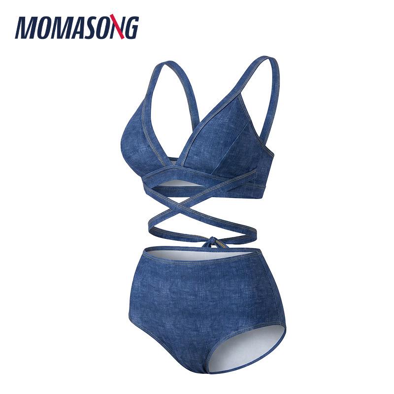 Women's Denim Swimsuit: Sexy Two-Piece & One-Piece, Triangle Bikini for Smaller Chests.
