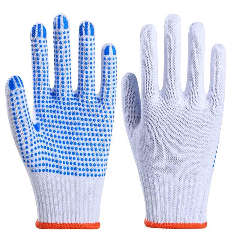 50g Anti Slip Single-sided PVC Protective Hand Gloves Construction Rubber Grip Pvc Dot Work Cotton Gloves (White,L) белый