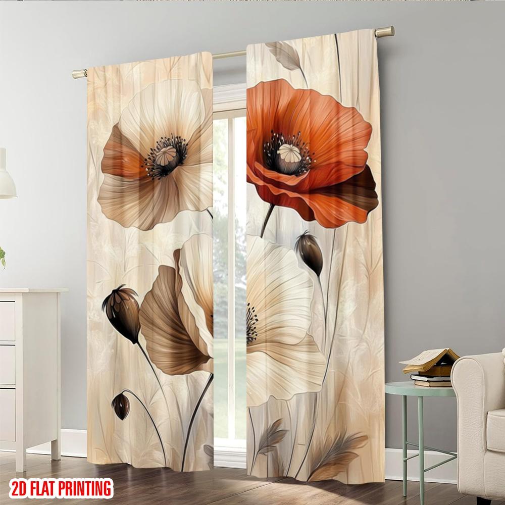 Set Of 2 Plane Printing Print Curtains Floral Elegance Versatile Durable Polyester Without Rod Festive Use Living Room Made Area Window Treatment