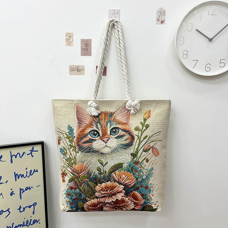 Canvas Embroidered Shoulder Bag With Large Capacity For Casual Daily Use
