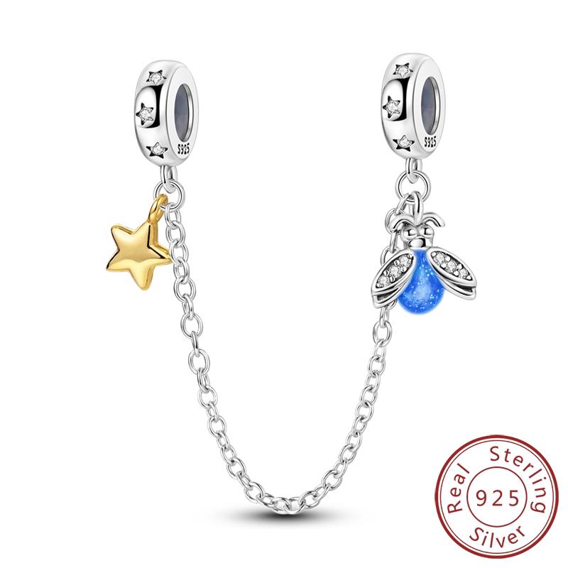 Copper Metal Star Moon Secure Safety Chain Charm Bead Components Pendant Bead Component High Quality Fine Jewelry Compatible With Authentic Original