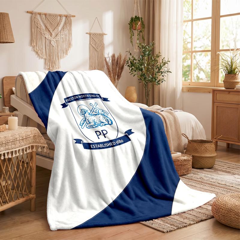 Preston North End Football Print Flannel Blanket Soft Warm Sofa Bed Throw Blanket For Home Office Bedroom