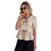 Belted Top with Collar, Summer Chic Multi-color Short-sleeved Blouse for Women