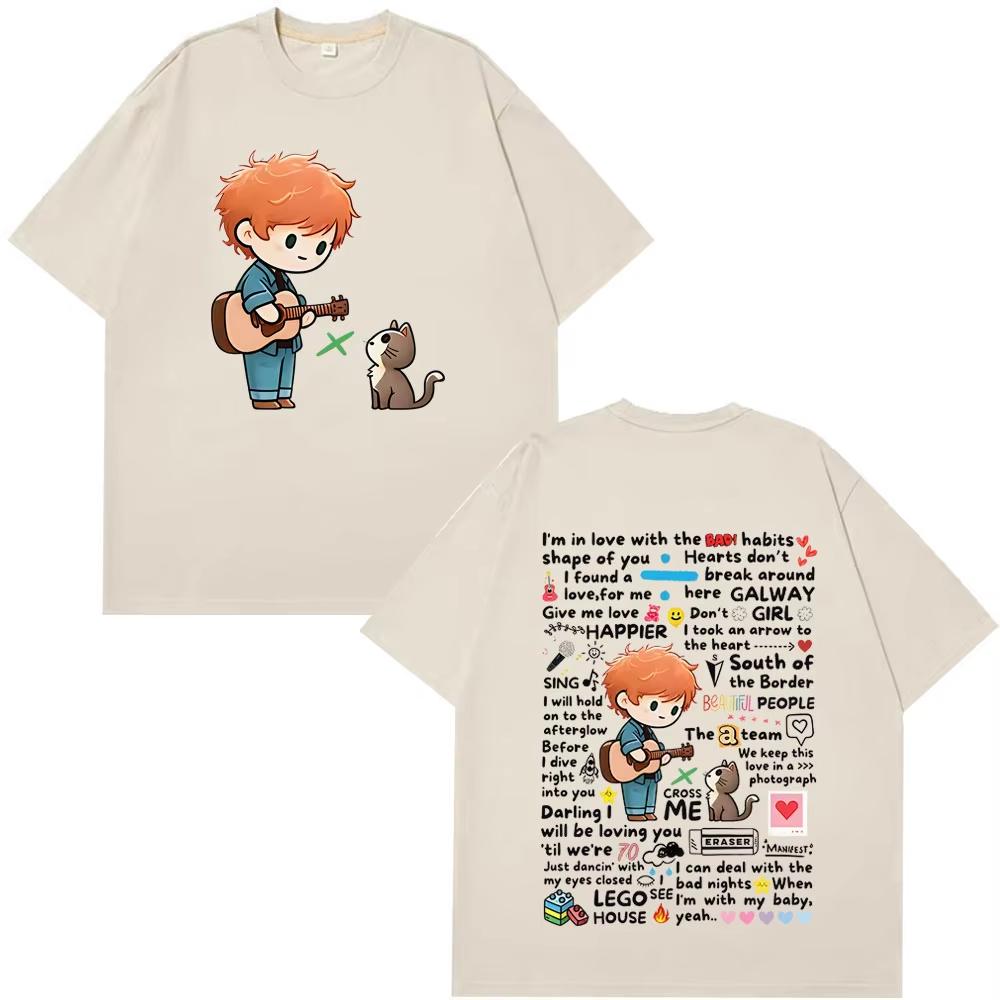 Vintage T-Shirt Ed Sheeran Europatournee 2026 Graffiti Muster T-Shirts Unisex Damen Baumwolle Kurzarm Oversized Mode T-Shirts