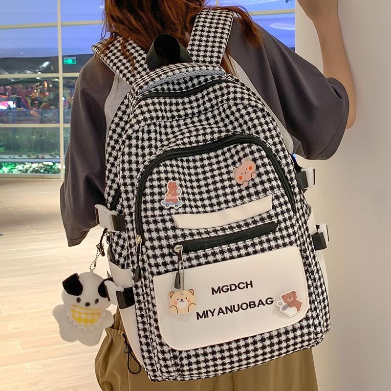 School Bag Girls College Students Plaid Backpack High School Students High Quality Fashion Junior High School Children's Backpack