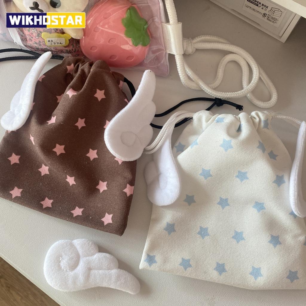 Fashion Portable Bundle Pocket Star Pattern Rope Drawstring Design Cosmetics Bag Canvas Dustproof Stationery Storage Bag