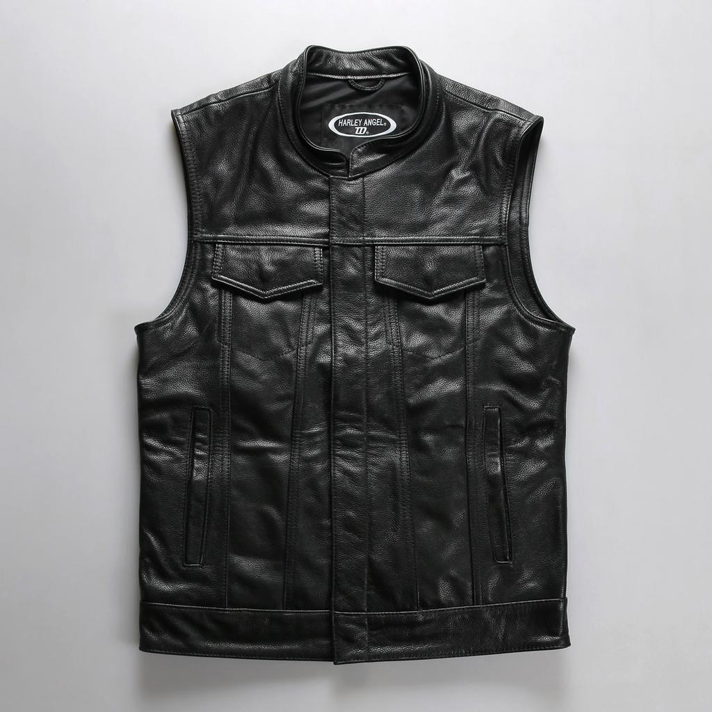 Casual Harley Vest Son of Chaos Leather Locomotive Vest Men's and Women's Fattened Plus Size Tip Pocket Cowhide Vest