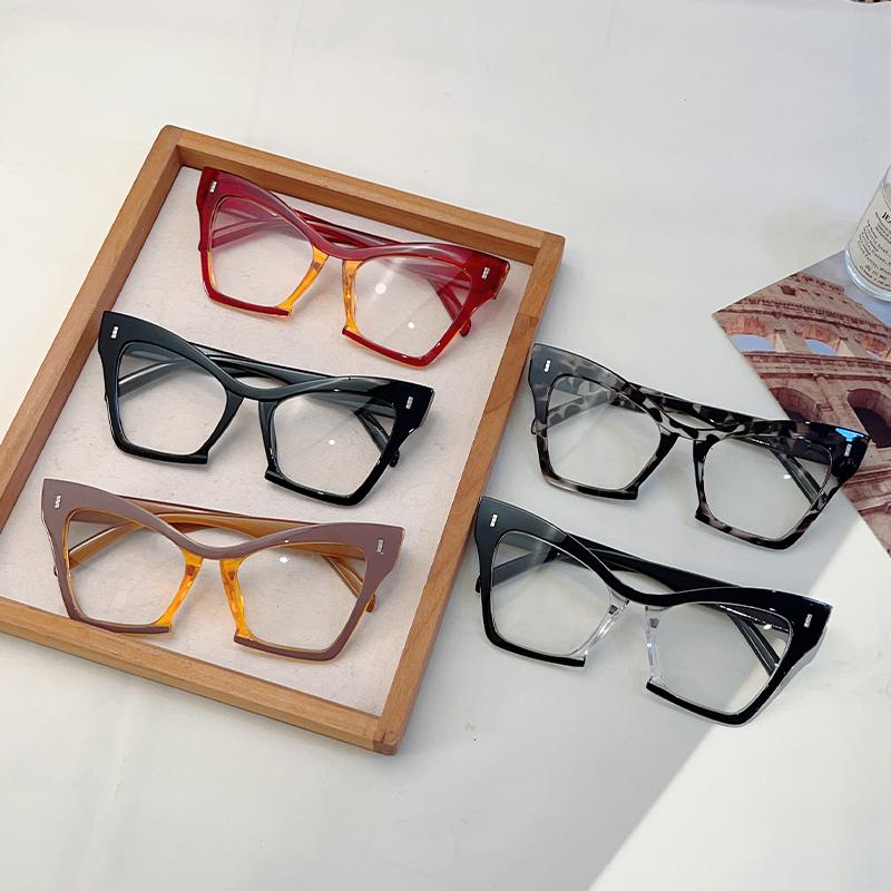 KAMMPT Oversized Cat Eye Glasses Women New Fashion Blue Light Blocking Optical Frames Vintage Stylish Patchwork Decor Eyeglasses