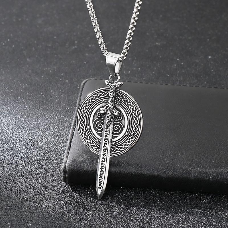 Vintage Nordic Cross Celtic Knot Charm Ornament, Viking Warrior Sword Shield Stainless Steel Men'S Pendant