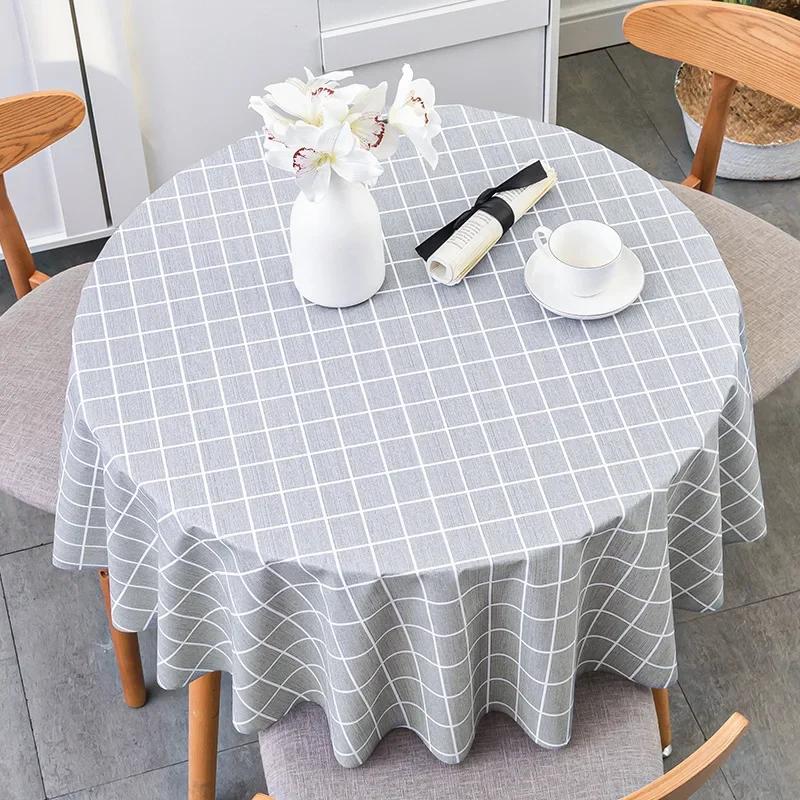 Nordic Round Table Tablecloth Modern Pvc Grid Printed Waterproof Oil-proof Anti-hot Table Cloth Coffee Dining Table Mat Plastic