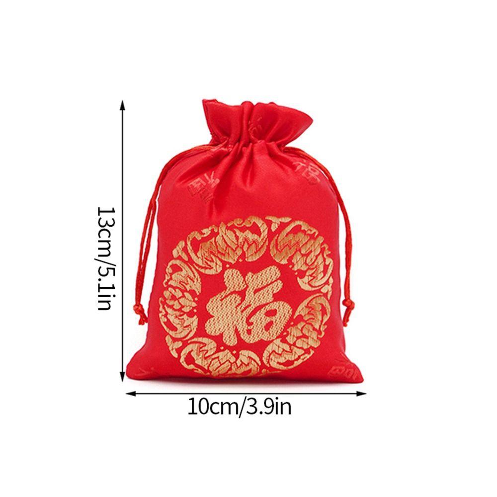 1Pcs Jewelry Drawstring Pouch Silk Fu Bag Brocade Happy New Year Chinese Lucky Bags Gift Packaging New Year Wedding Party