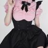Summer Pink Sweet Kawaii 2 Piece Set Women Black Korean Style Skirt Suit Female 2023 Elegant Cute Blouse + Suspenders Mini Dress