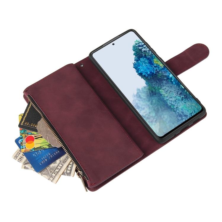 Do Samsung Galaxy S20 FE 5G Portfel z zamkiem Boczna klapka Etui ze skóry PU z uchwytem i 9 przegródkami na karty i portfelem i smyczą i ramką na zdjęcie(niebieski)