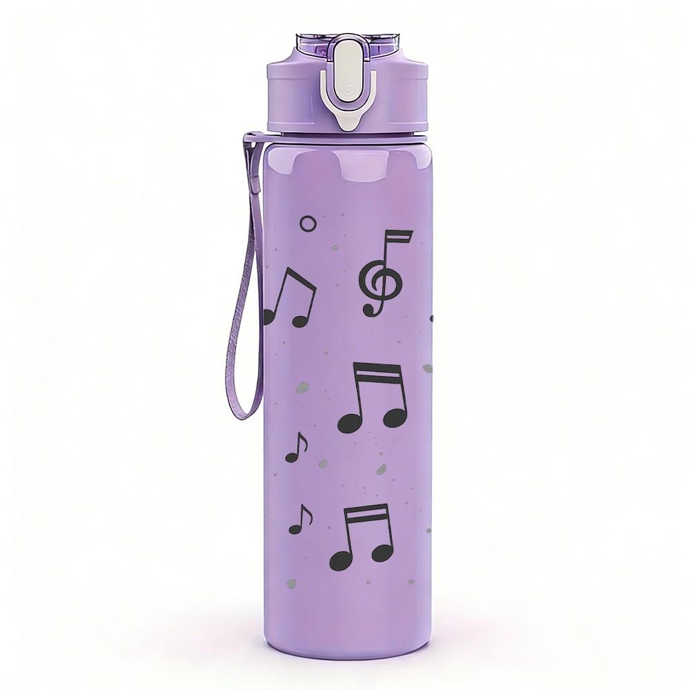 1PC Floating Musical Note Staff Print 750ml Color Plastic Sports Water Bottle Leakproof Flip Straw Lid Suitable for Sports Office Home Use