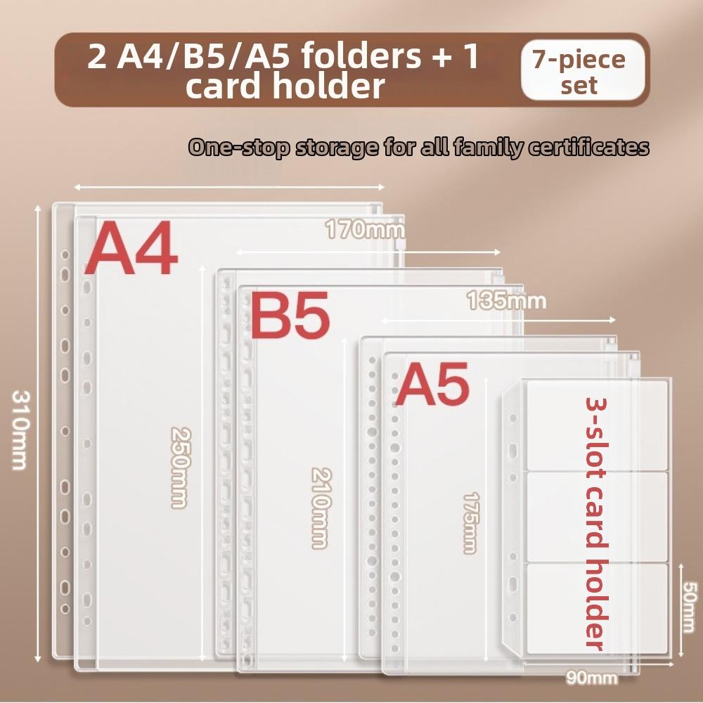 7-in-1 Document Storage Bag Waterproof Loose-leaf Zip File Bag Dustproof A4/A5/B5 Miscellaneous Storage Organizer Family Use