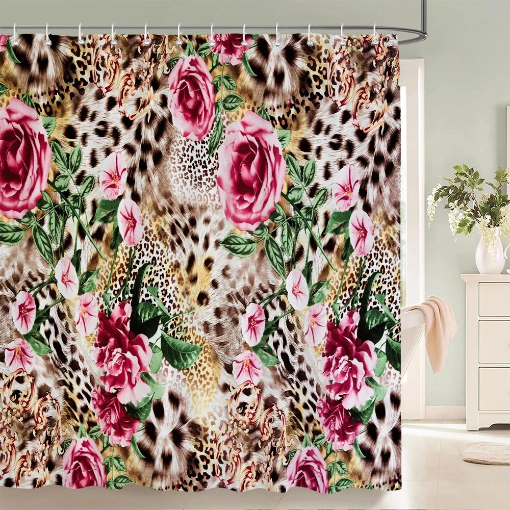 Sexy Leopard 3D Duschvorhänge Wasserdichtes Gewebe Geometrische Blume Badezimmervorhang Mit Haken Dekor 180*200cm Badewannen-Bildschirm