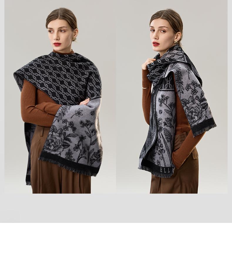 ELLE 100% Sheep Wool Flower Jacquard Scarf