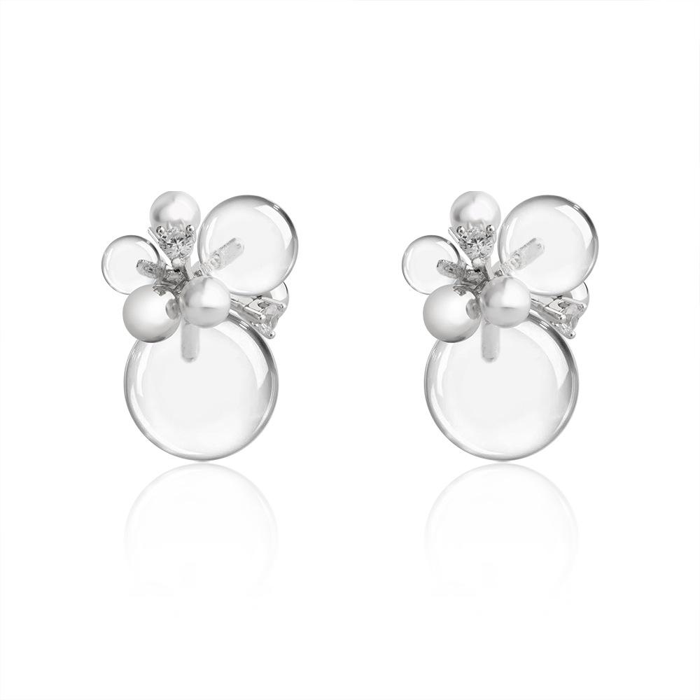 temperament elegant transparent crystal ball stud earrings set with zirconium unique personality Internet celebrity earrings fashion commuter earrings