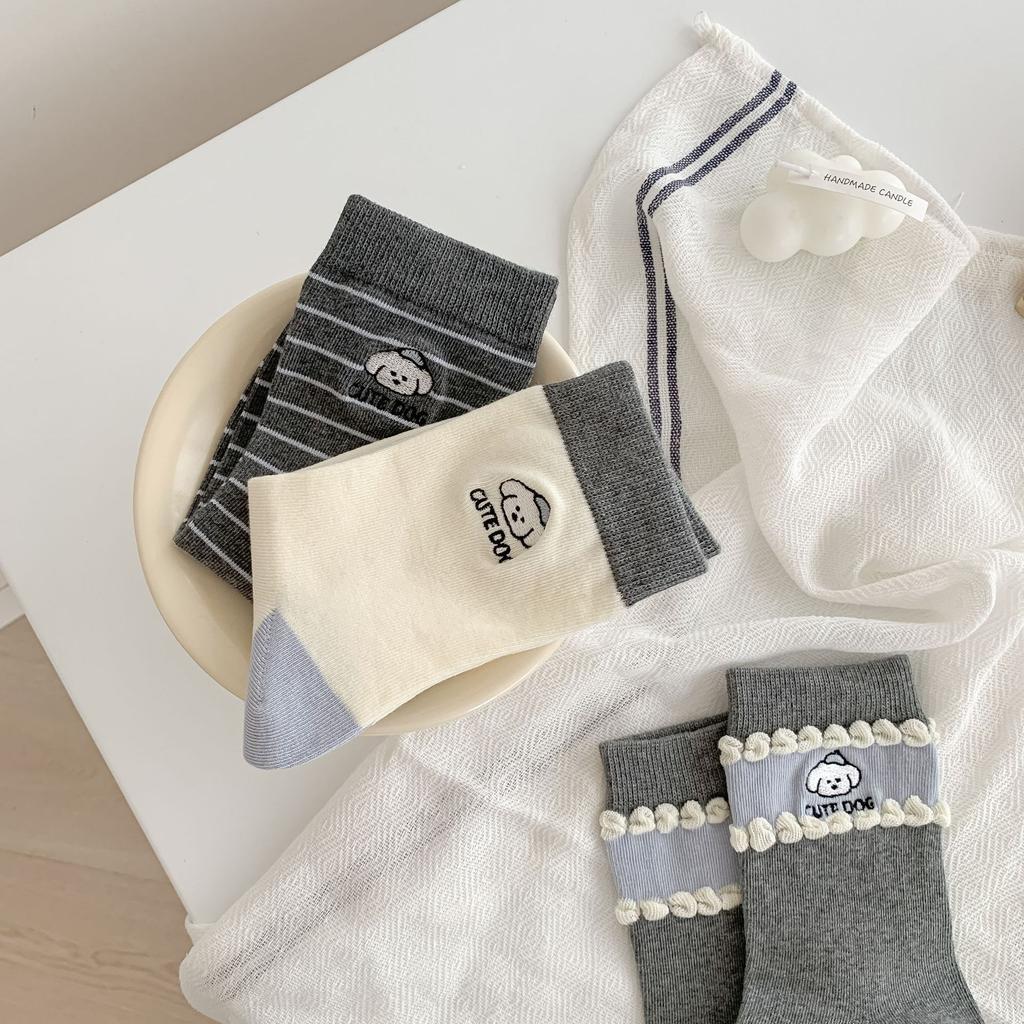 Early Autumn Puppy Socks Style Cute Socks College Style Comfortable Cotton Socks Medium Tube Socks Average Size Sweat Absorption