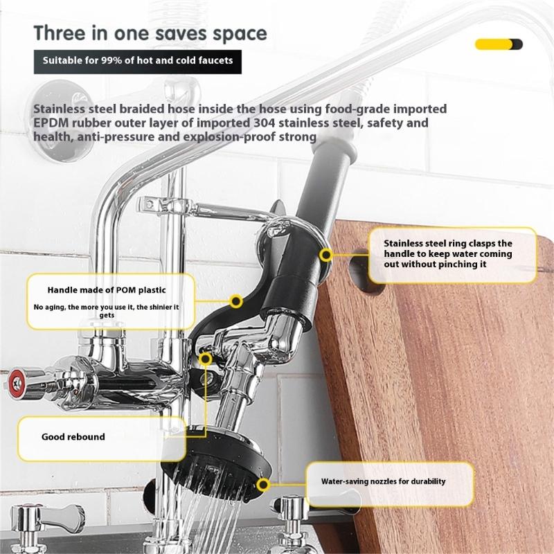 High Pressure Dish Sprays Commercial Sink Sprayer with Stainless Steels Hose Commercial Kitchen Faucet Part Enduring