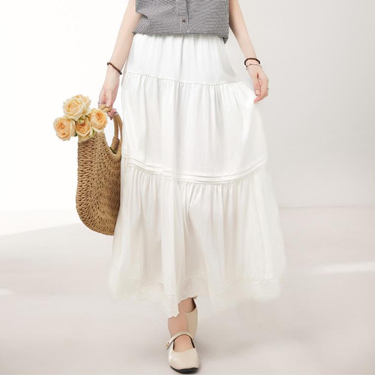 

Летняя юбка для торта с кружевной отделкой, юбка с большим клешем, женская белая юбка one size fits all белый