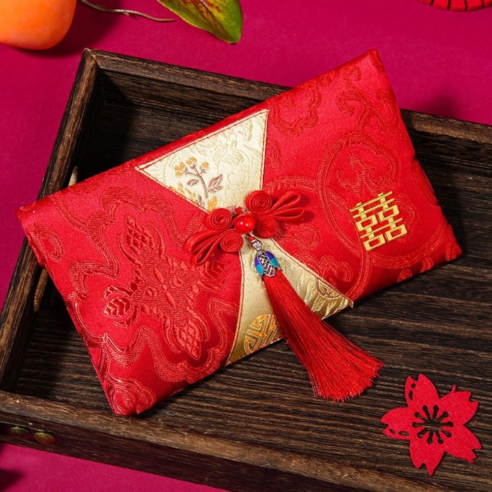 Embroidery Wedding Hongbao Blessing Words Red Pockets Brocade Red Envelop Spring Festival