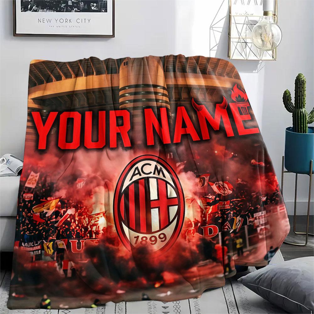 Custom Name,AC Milan Printed Flannel Blanket, Soft Throw for Bedroom Sofa, Washable, Christmas Present, Great Gift.