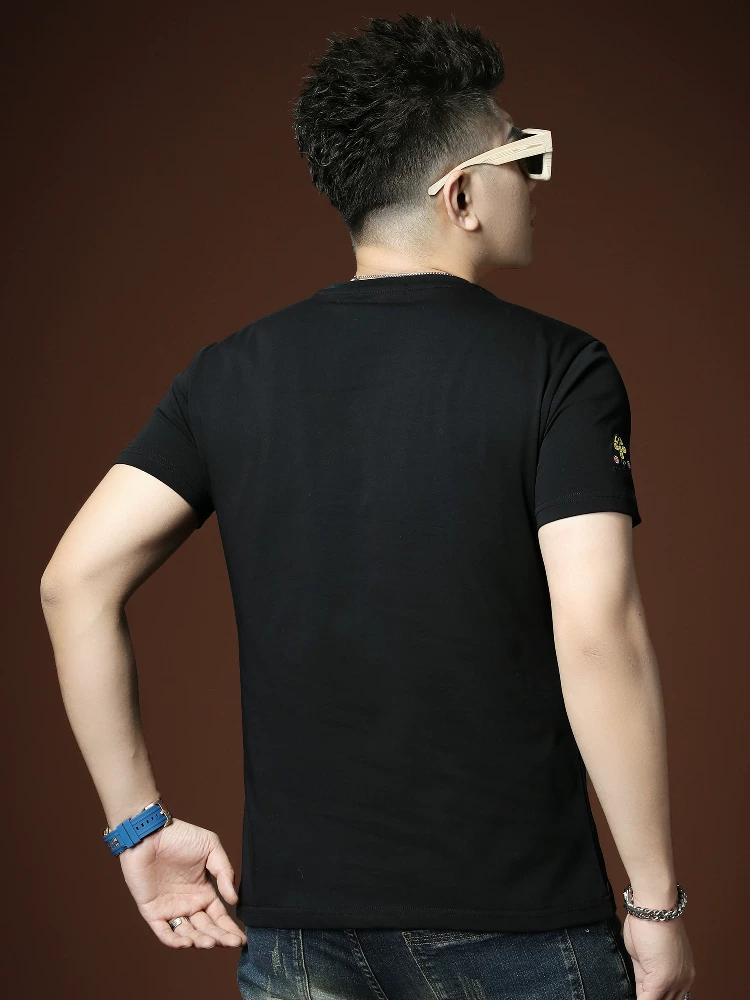 European Trendy Brand Short-Sleeved Men's Summer 2025 New High-End Embroidered Round-Neck T-Shirt Casual Half-Sleeved Bottoming Shirt