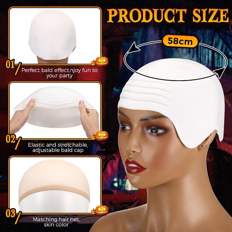 Stretchable Bald Cap Set Nylon Latex Durable Cosplay Headwear Halloween Wig Cap for Role Play Themed Party Stage Makeup Use