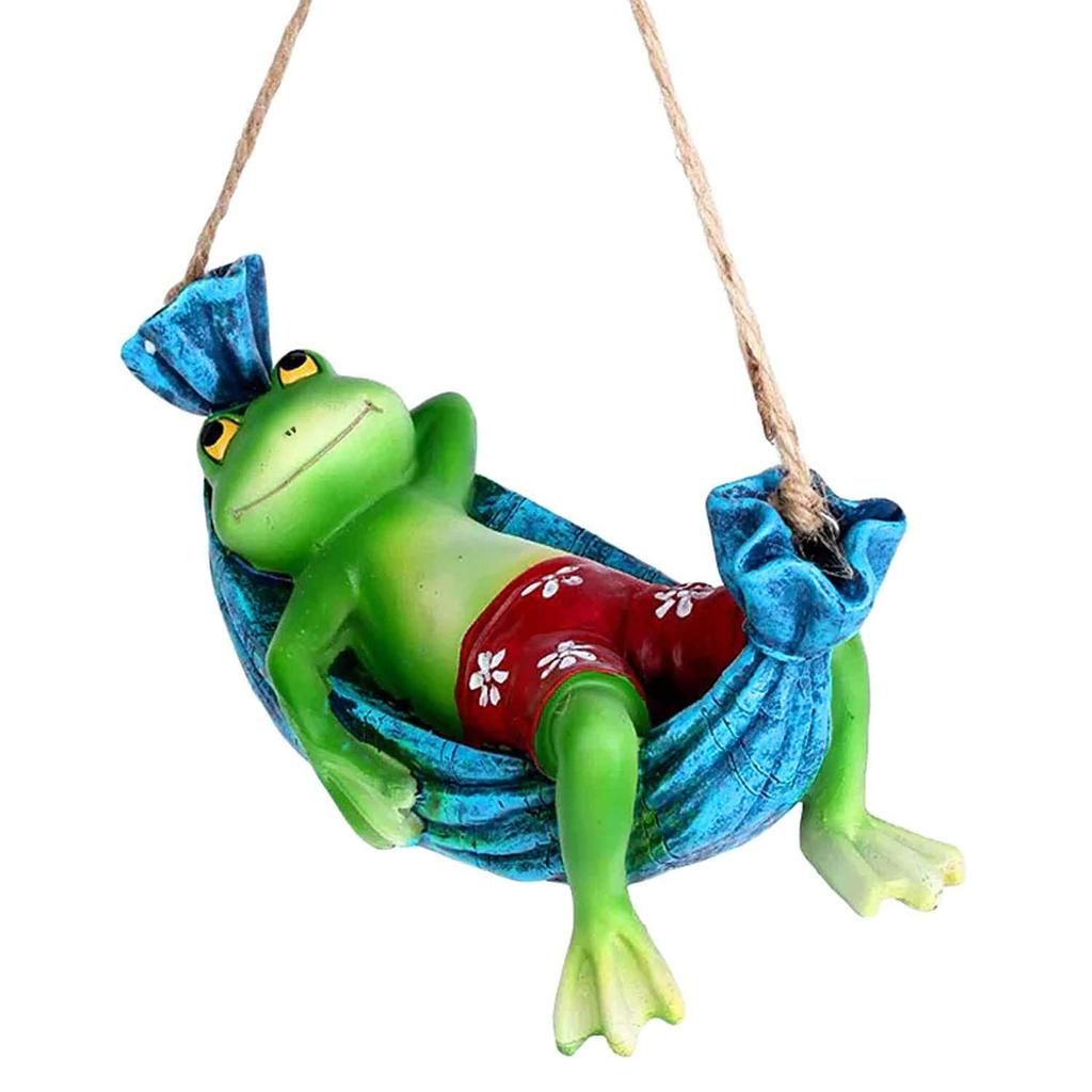 Resina pendurada sapo na rede itens de decoração de jardim para varanda ao ar livre escritório em casa hotel lounge (21 x 9,5 cm, LXA), Multicor