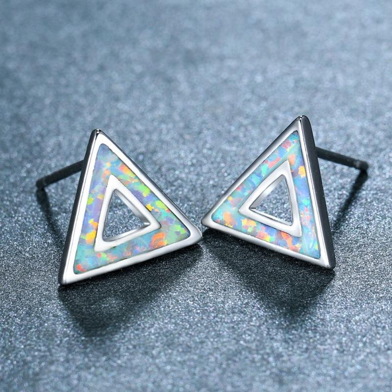 Simple and Stylish Platinum Blue and White Hollow Triangle Women's Versatile Stud Earrings