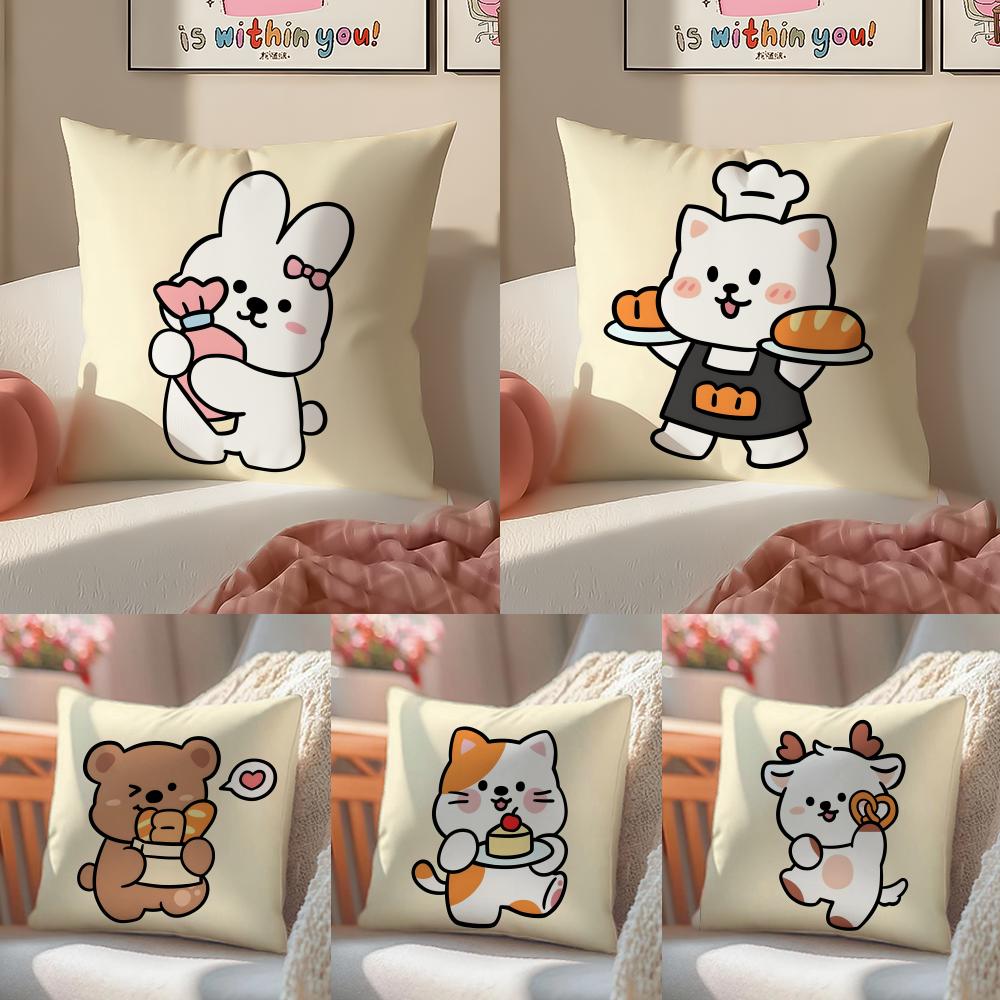 Bakery Animal Cartoon Collection Cushion Cover Linen Pillowcase Cover Soft Decor for Sofa Home Room