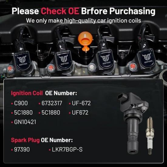 4Pcs For 1.8L L4 2012 2013 2014 2015 Honda Civic Ignition Coil & Spark Plug