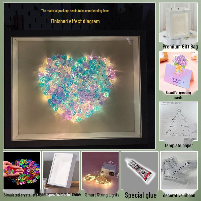 Handmade Starry Crystal Christmas Tree Night Light & Photo Frame Kit - Unique Gift for Women