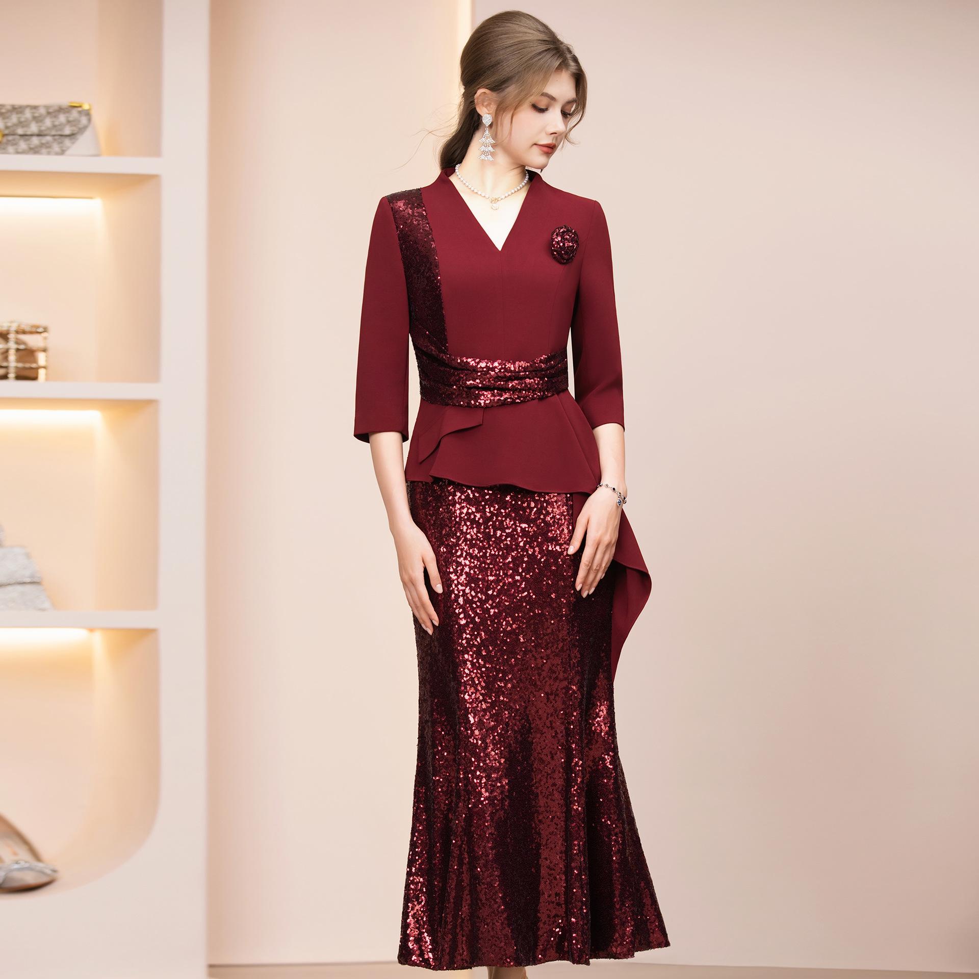 Zhi Li Royal Sister Diamond Sparkle Fishtail Gown – Spring 2026 Collection 2XL бордовый