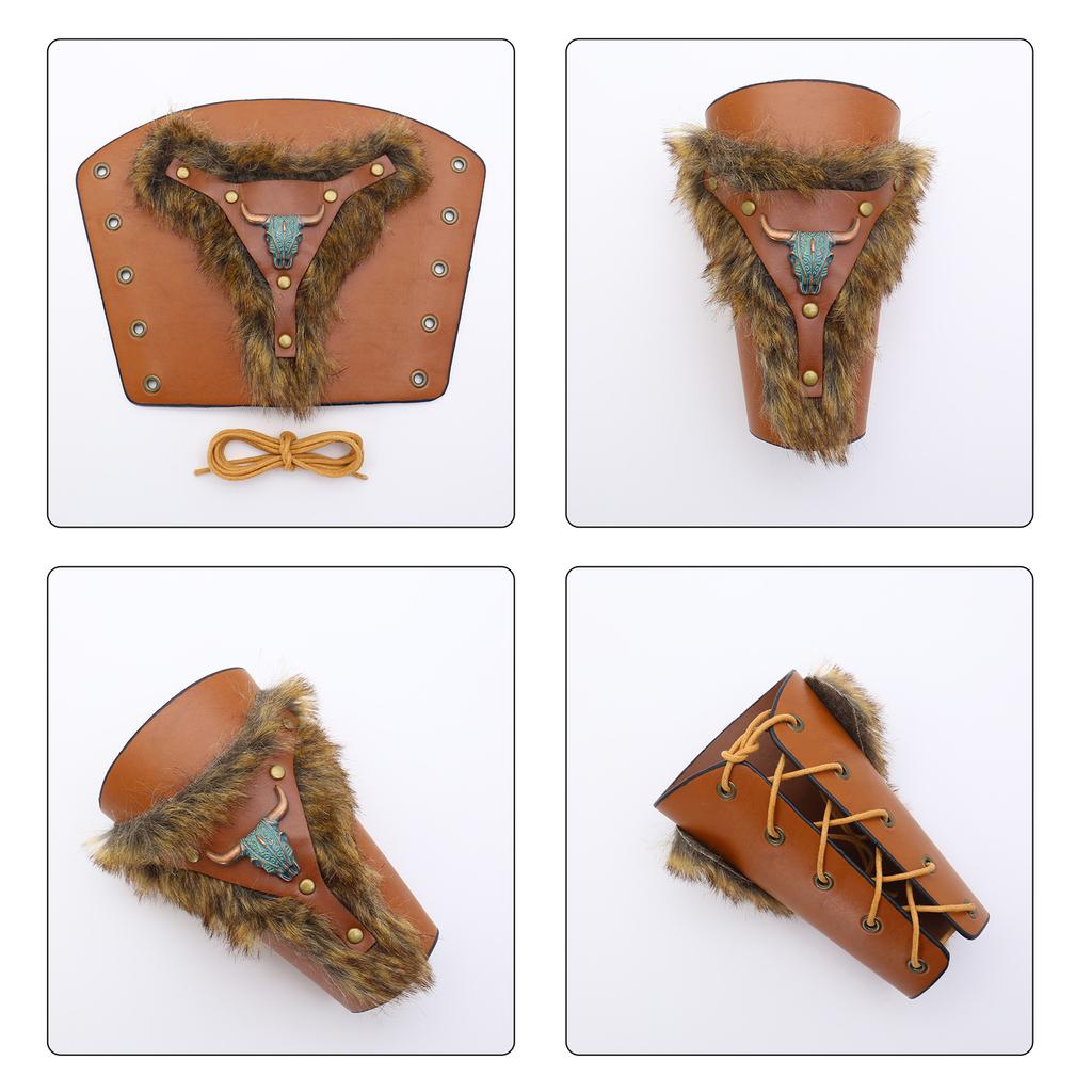 Medieval Wristband Men Cosplay Furred Arm Guard Gauntlet Bracer for Men Cosplay PU Arm Guard for Photoshoots and Stage