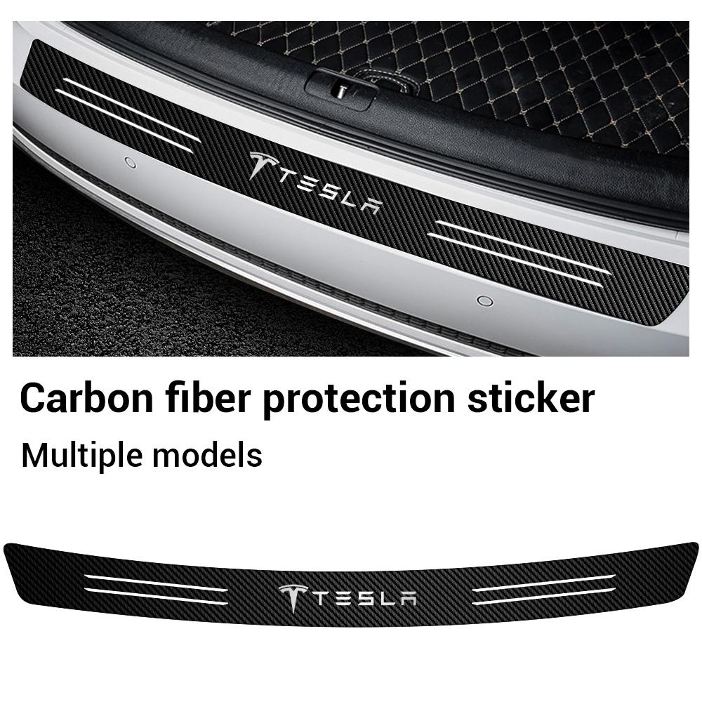 JOWW6 1pc Car Tail trunk Rear Bumper Protector Carbon fiber Sticker For Tesla Model 3 S X Y 2026 Style Roadster Valve Core Accessories