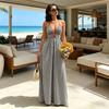 Women's Halter Striped Maxi Dress Sleeveless Deep V Neck A Line Sundress Summer A-Line Beach Vacation Dress