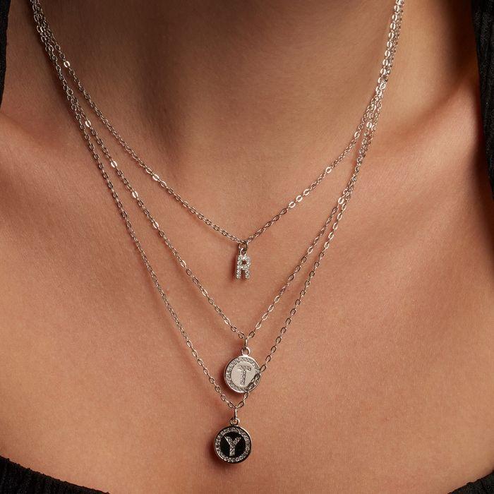 Luxenter Collier De Zirconium Brillant Finition En Rhodium - Alphabet Y