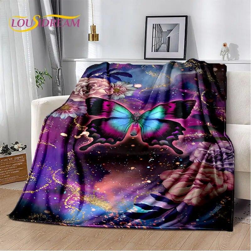3D Cartoon Dream Butterfly Flower Soft Plush Blanket,Flannel Blanket Throw Blanket for Living Room Bedroom Bed Sofa Picnic Cover