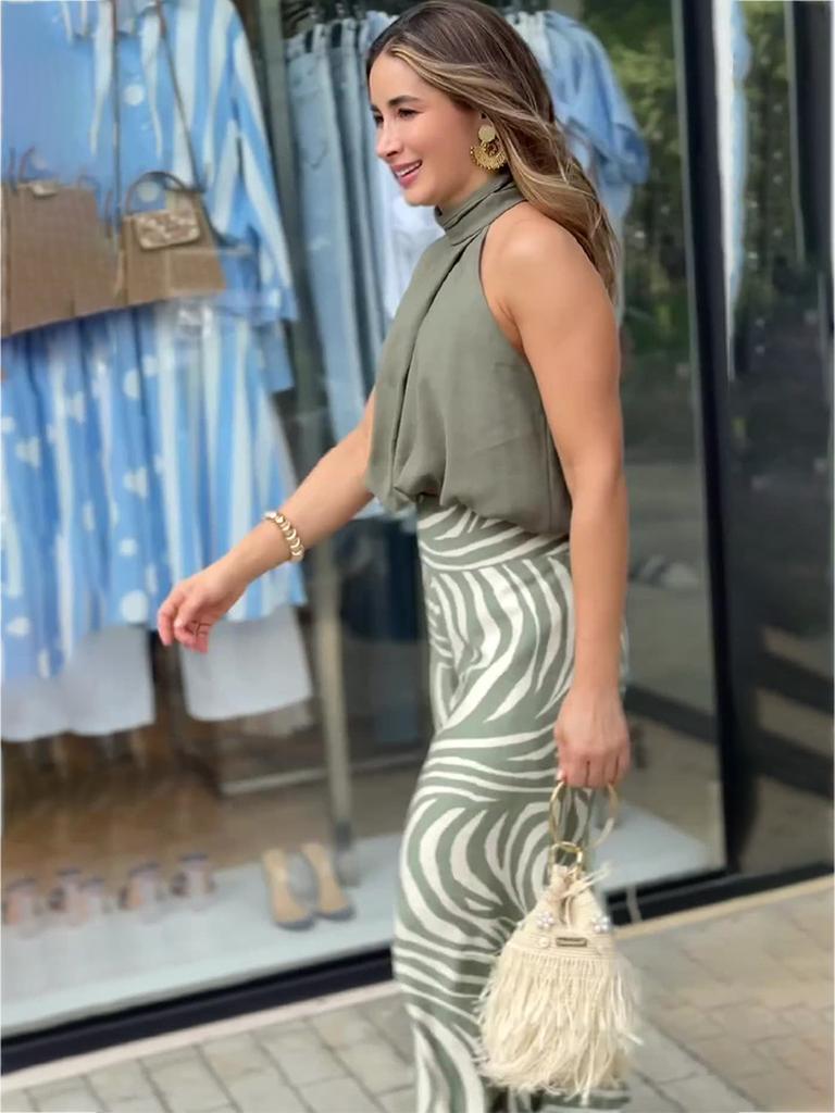 Summer New Sleeveless Vest Top Zebra Print Wide Leg Pants Fashion Two Piece Set Women's Clothing