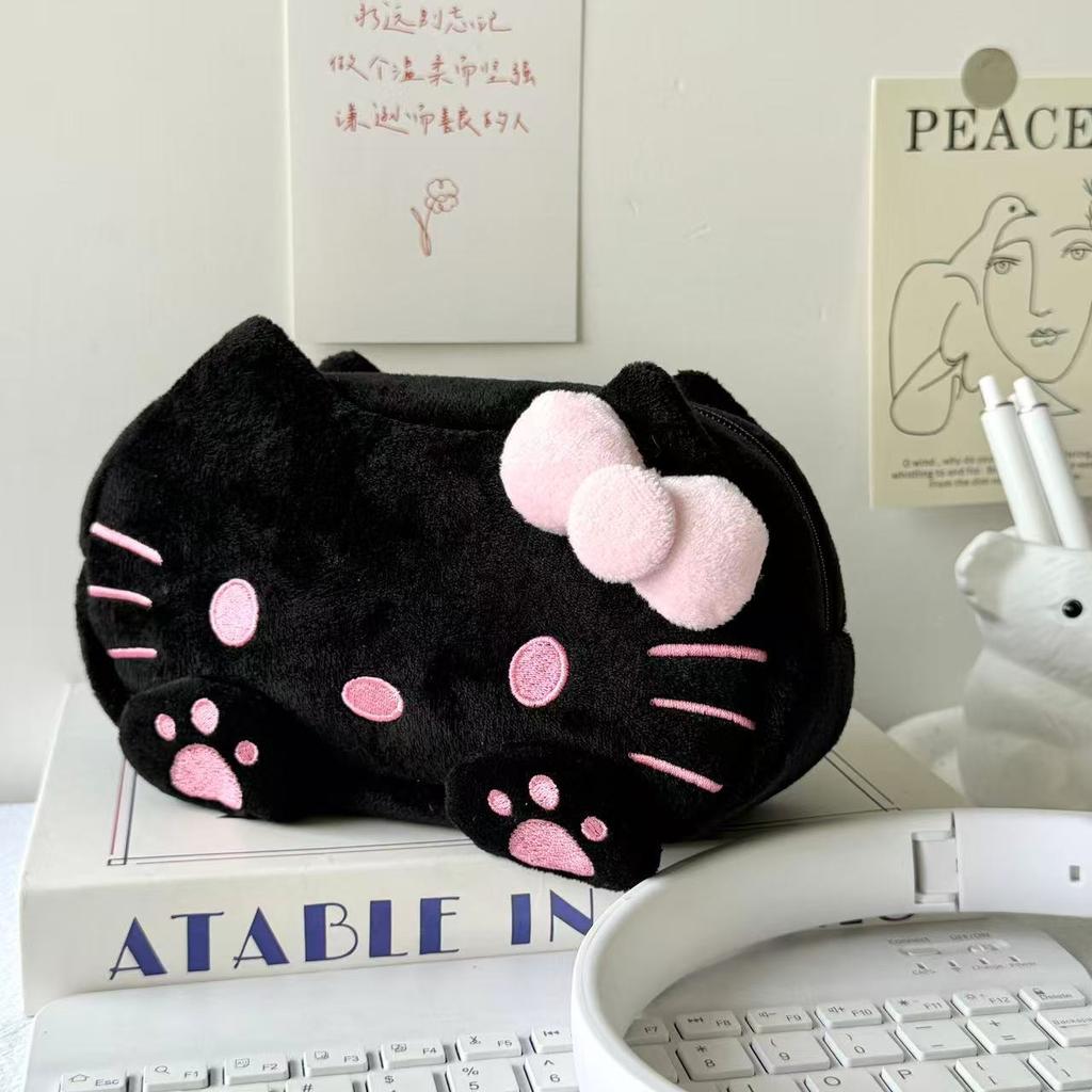Cute Kt Cat Plush Pencil Case Large Capacity Makeup Bag Kitty Cat Stationery Box Storage Bag Peripheral Products Students Gifts