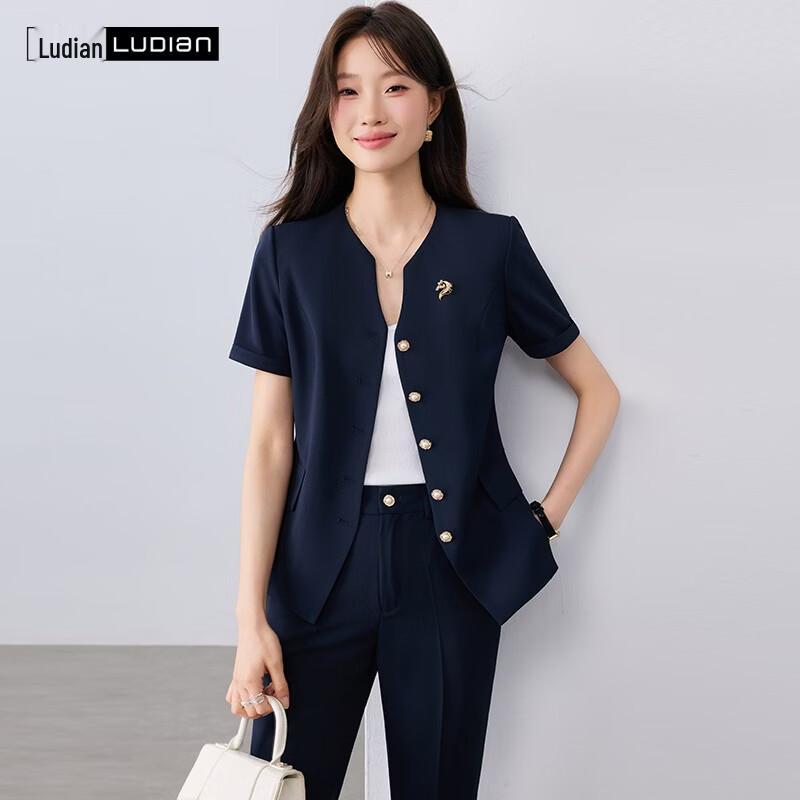 

LUDIan Women s Short Sleeve Slim-Fit Office Suit Set 2XL