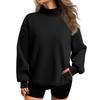 Women's Mock Neck Sweatshirt Loose Fit Casual Color Pullover Top with Side Pockets