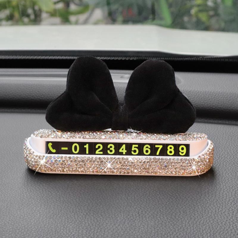 Yaratıcı Kırmızı Fiyonklu Araba Geçici Park Kartı Telefon Numarası Kartı Plaka Telefon Numarası Kartı Yapay Elmaslı Araba Çıkartmaları Dekro